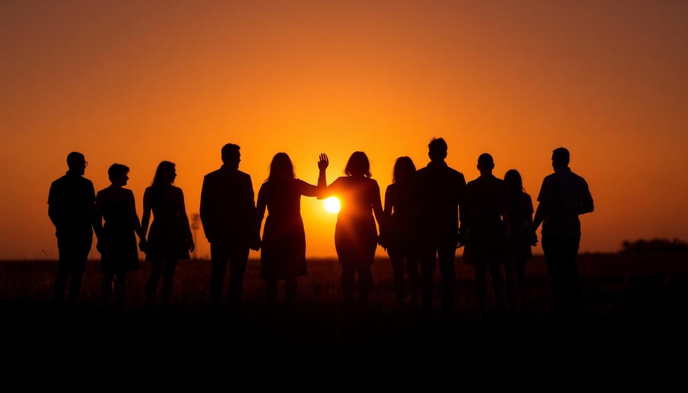 Communauté au coucher du soleil